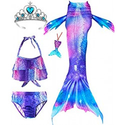 5Pcs Mermaid Tails for Swimming Girls Bikini Bathing Suit Set for Kids