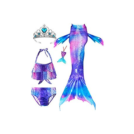 5Pcs Mermaid Tails for Swimming Girls Bikini Bathing Suit Set for Kids