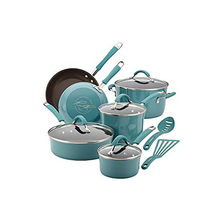 Cookware Pots and Pans Set, 12 Piece, Agave Blue
