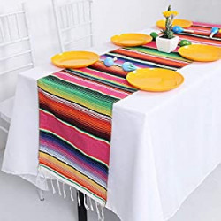 Table Runner 108 inches Long for Mexican Party Decoration,2 Pack, 14x108inches