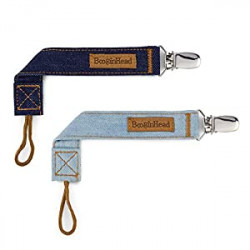 Baby Newborn Pacigrip Luxury Pacifier Clip, Jean Baby Denim (Pack of 2), Blue