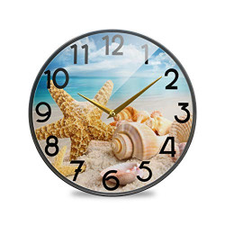 Summer Beach Starfish Seashells Wall Clock Silent Non Ticking Quality Quartz