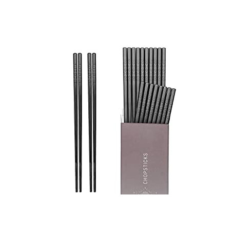 10 Pairs Fiberglass Chopsticks - Reusable Chopsticks Dishwasher Safe, 9 1/2 Inches - Black