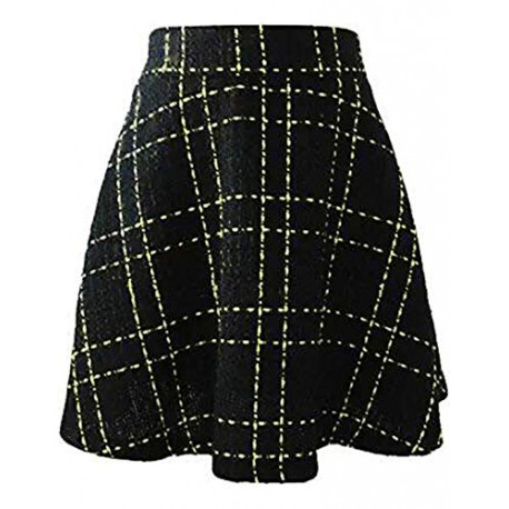 Womens Elastic Waist A line Swing Flared Plaid Wool Mini Short Skater Skirt