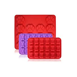 3 Pcs Paw & Dog Bone Silicone Molds, 18-Cavity and 14-Cavity of Candy Tray