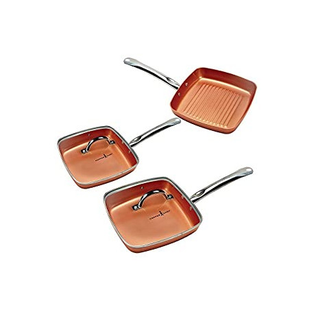 Chef Non-Stick Square Fry Pan 5-Piece Set 8 Inch Griddle Pan 9.5 Inch Grill Pan 11 Inch Griddle Pan 9.5 Inch Lid 11 Inch Lid