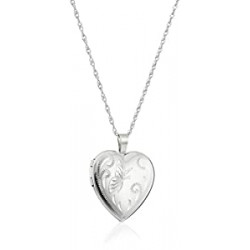 Sterling Silver Heart with Hand Engraved Butterfly Locket Necklace, 18"