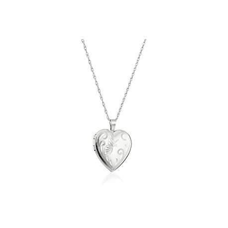 Sterling Silver Heart with Hand Engraved Butterfly Locket Necklace, 18"