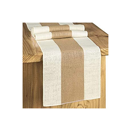 Table Decor Weekend Picnic Jute Woven Fabric, Light Colour Edge 12x72 Inches
