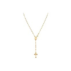 18K Gold Over Sterling Silver Italian Rosary Bead Cross Y Necklace Chain for Women Men, 20 Inch