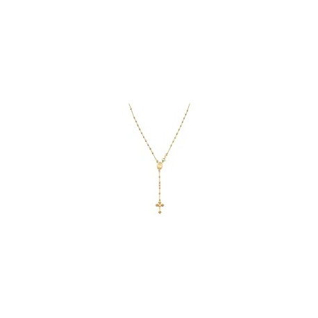 18K Gold Over Sterling Silver Italian Rosary Bead Cross Y Necklace Chain for Women Men, 20 Inch