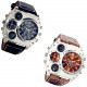 Pack 2 of Men's Watch Oversize Steampunk Dual Time Zone Four Dial Big Face Watches