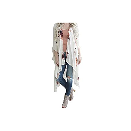 Womens Floral Print 3/4 Sleeve Cardigan Kimono Capes Beach Cover Up Tops