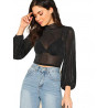 Women's Bishop Sleeve Glitter Sexy Sheer Mesh Crop