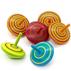 Set of 10 Multicolor Wooden Spinning Handmade