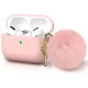 Silicone Case Cover with Cute Pom Pom Fur Ball Keychain for Women Girls [Front LED Visible] Light Pink