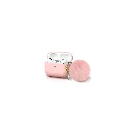 Silicone Case Cover with Cute Pom Pom Fur Ball Keychain for Women Girls [Front LED Visible] Light Pink