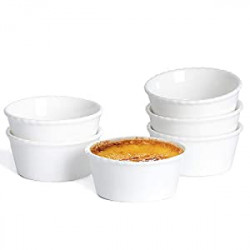 Ceramic Souffle Dishes Set of 6, Porcelain Ramekins Bakeware Set for Ramekin, 4oz (White)