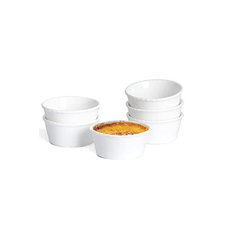 Ceramic Souffle Dishes Set of 6, Porcelain Ramekins Bakeware Set for Ramekin, 4oz (White)