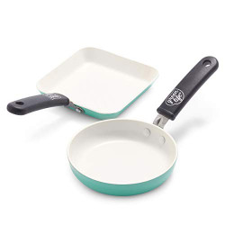 Pack 2 of Grill Pan and Mini Round Egg Pan Set, Turquoise