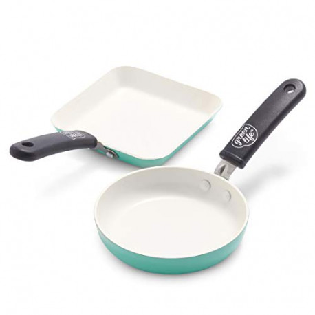 Pack 2 of Grill Pan and Mini Round Egg Pan Set, Turquoise
