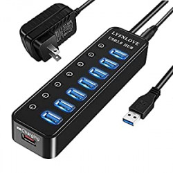 Powered USB 3.0 Hub, 7-Port Data USB Hub with Power Adapter