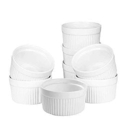 Set of 8 PCS 6 oz Round Porcelain Oven Safe Ramekin Dessert Souffle Baking Dish(3.5 INCHES) (WHITE)