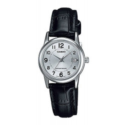 Women's LTPV002L-7B Black Leather Quartz Watch