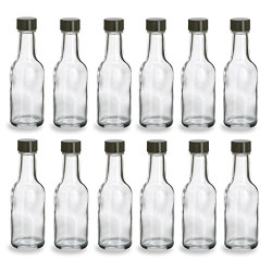 12 pcs 50 ml Glass Liquor Bottles with Black Cap (1.69 oz)