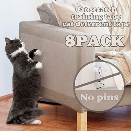 Cat Couch Protector, Double Sided Clear Anti-Scratch Cat Deterrent Training Tape, 8 Pack