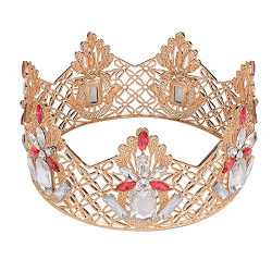 Crown Rhinestone Bridal Tiara Red Gold