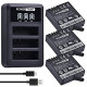 Replacement Battery and LED 3-Channel USB Charger for Xiaomi Yi 2