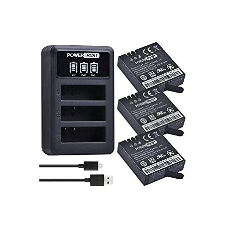 Replacement Battery and LED 3-Channel USB Charger for Xiaomi Yi 2