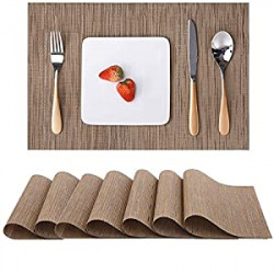 Dining Table Fabric Place Mat PVC (Light Brown, Set of 8)