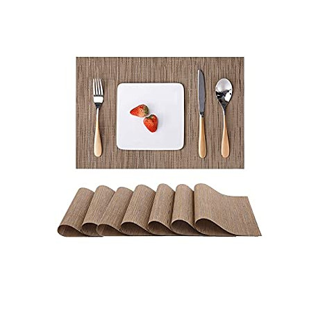 Dining Table Fabric Place Mat PVC (Light Brown, Set of 8)