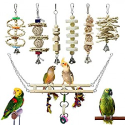 7 Packs Bird Parrot Toys Natural Wood Chewing Toy Bird