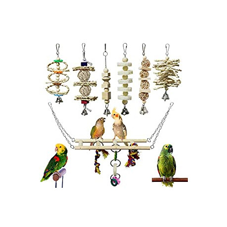 7 Packs Bird Parrot Toys Natural Wood Chewing Toy Bird