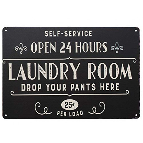 Open 24 Hours Laundry Room Vintage Retro Metal