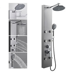 Stainless Steel Shower Panels System with 8-inch Rainfall Shower, 6 Body Jets and 5-Setting Handheld Shower Wand