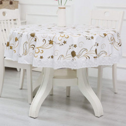 Pack 5 of Wipeable Tablecloth for Luau White+Gold Floral 60 Inch