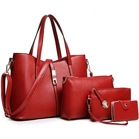 ashion Womens 4Pcs Handbag Set Totes Clutch Satchels Top