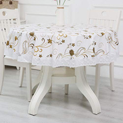 Pack 4 of Proof Wipeable Tablecloth for Luau White+Gold Floral 60 Inch