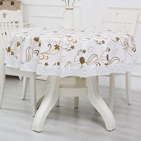 Pack 4 of Proof Wipeable Tablecloth for Luau White+Gold Floral 60 Inch