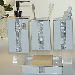 Bathroom Accessories Set 4 Pcs-Ceramic Gift Set Soap Dispenser Pump & Toothbrush Holder & Tumbler Cup & Soap Dish