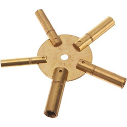 1 Piece Clock Winding Key - 5 Way, Original Brass