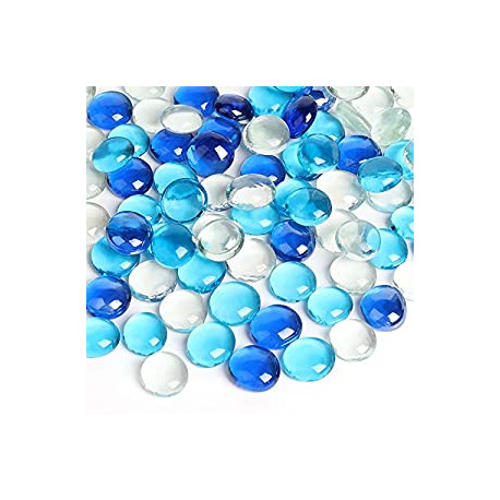 Flat Glass Marbles 1Lb, 100PCS Fill 0.3L Vol. Premium Blue Mixed Color