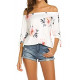 Women Off Shoulder Blouses 3/4 Sleeve Floral Print Tops