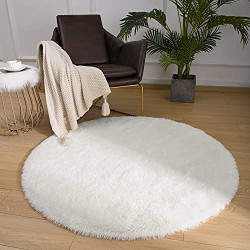 Rug for Teen's Bedroom Living Room Home Decor Big Circular Floor Carpet 4'x4' Ivory