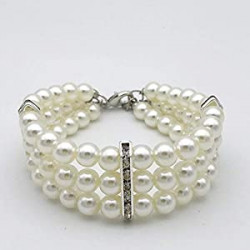 3 Row White Pearls Diamond Dog Necklace Collar