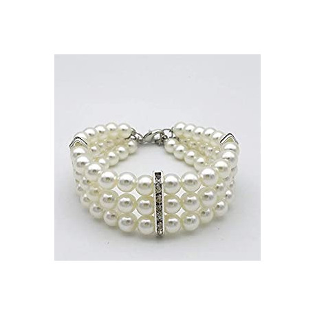 3 Row White Pearls Diamond Dog Necklace Collar